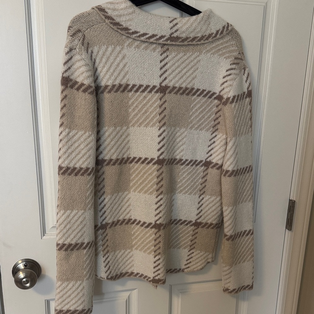 Pink Rose Cream and Tan Plaid Sweater/Jacket. Super soft and cozy. NWT - Picture 4 of 8
